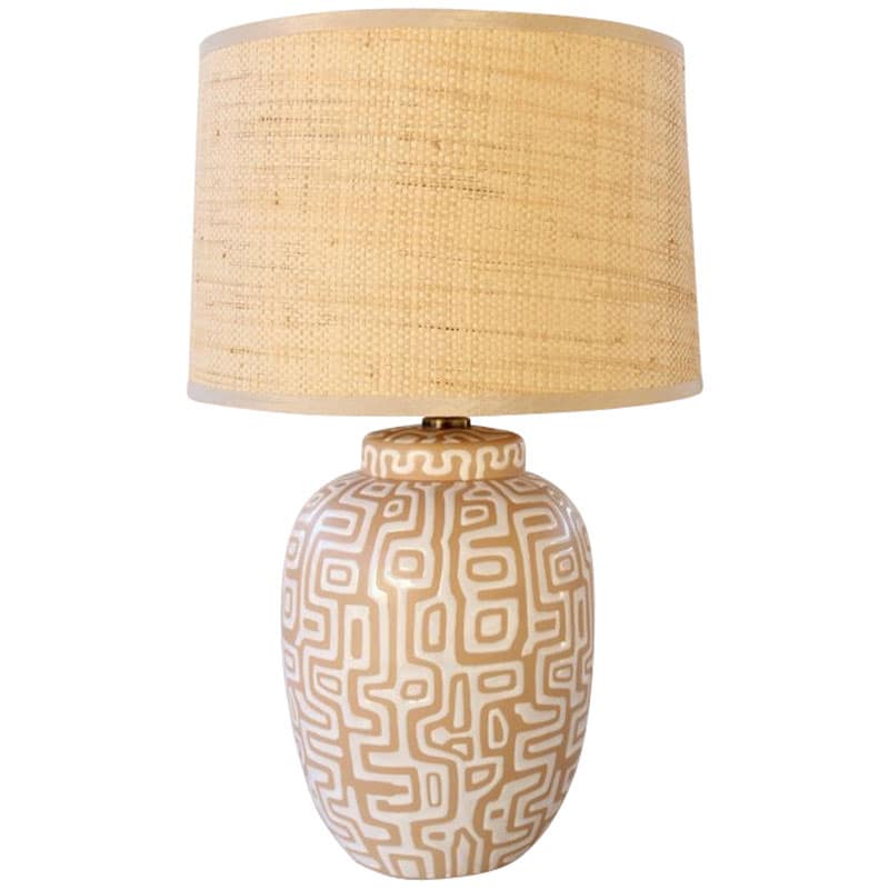Earthen Lamp with Raffia Shade