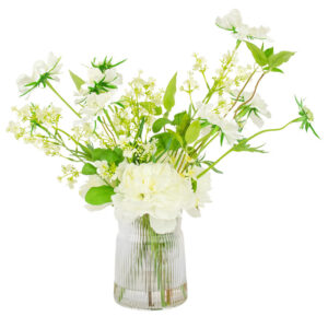 Scabiosa & Peony in Ribbed Glass Vase